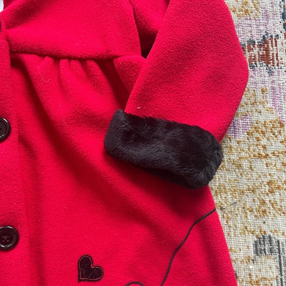 Pete’s Partner Girls Scottish Terrier Red Coat With Faux Black Fur Trim Size 4​